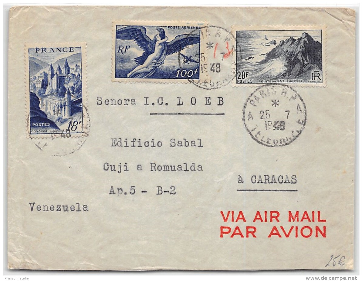 LETTRE DE PARIS 1948 SUR LETTRE AVEC PA 100F   PAR AVION =&gt; VENEZUELA  COVER - 1921-1960: Periodo Moderno