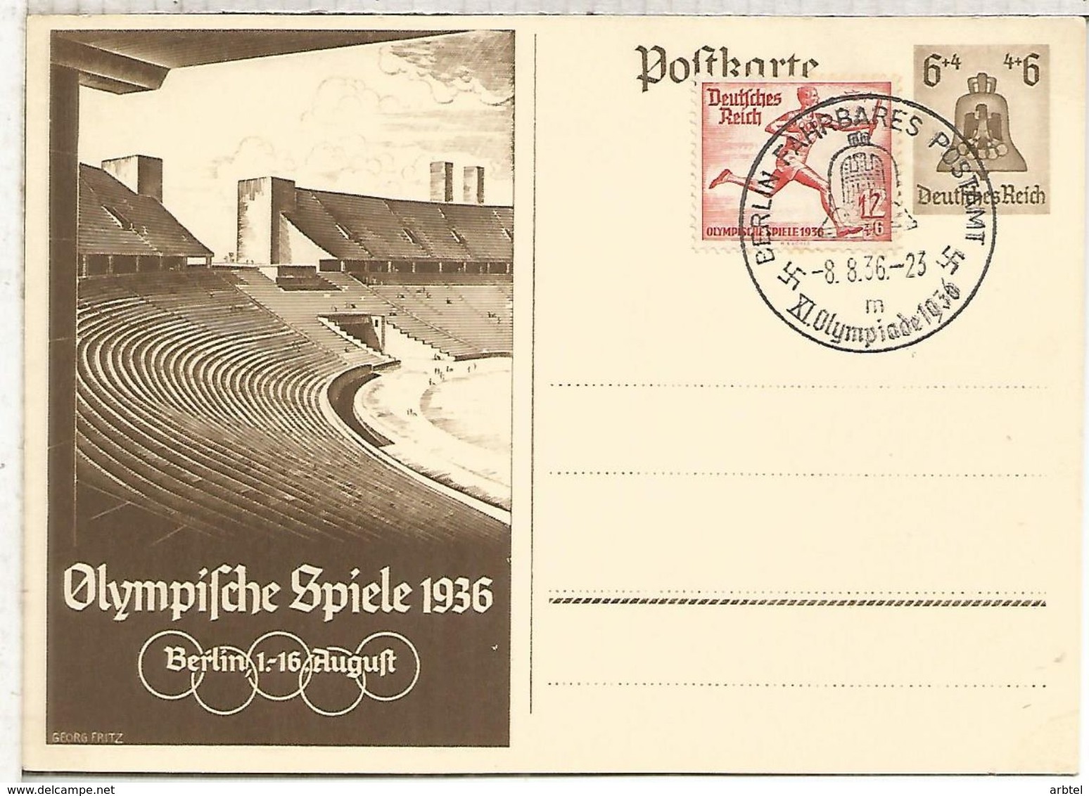 ALEMANIA REICH 1936 JUEGOS OLIMPICOS DE BERLIN MT FAHRBARES POSTAMT M - Ete 1936: Berlin