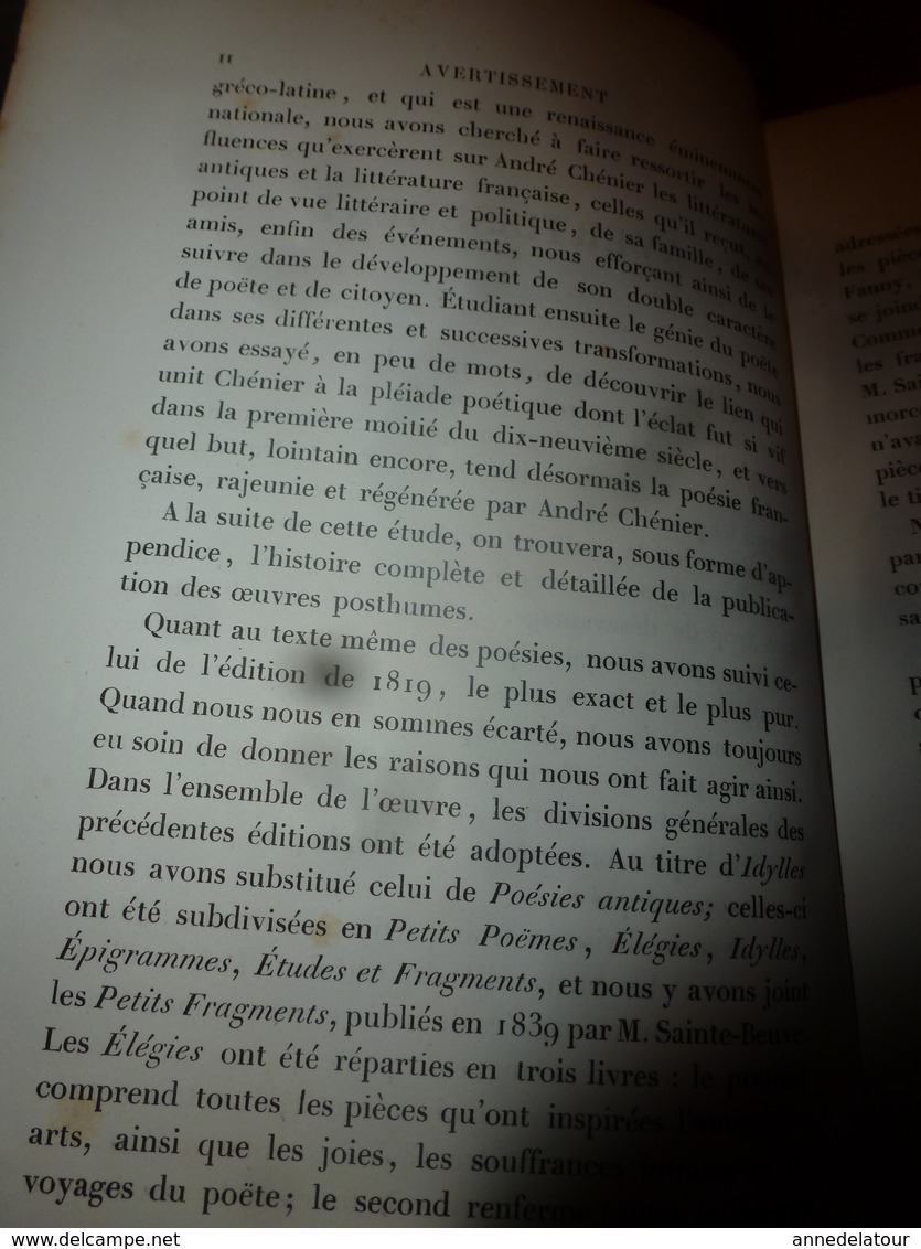 1862 ANDRÉ CHÉNIER  ses Poésies,dont ode à Charlotte Corday -  L. Becq de Fouquières , etc- édit.Charpentier (493 pages)