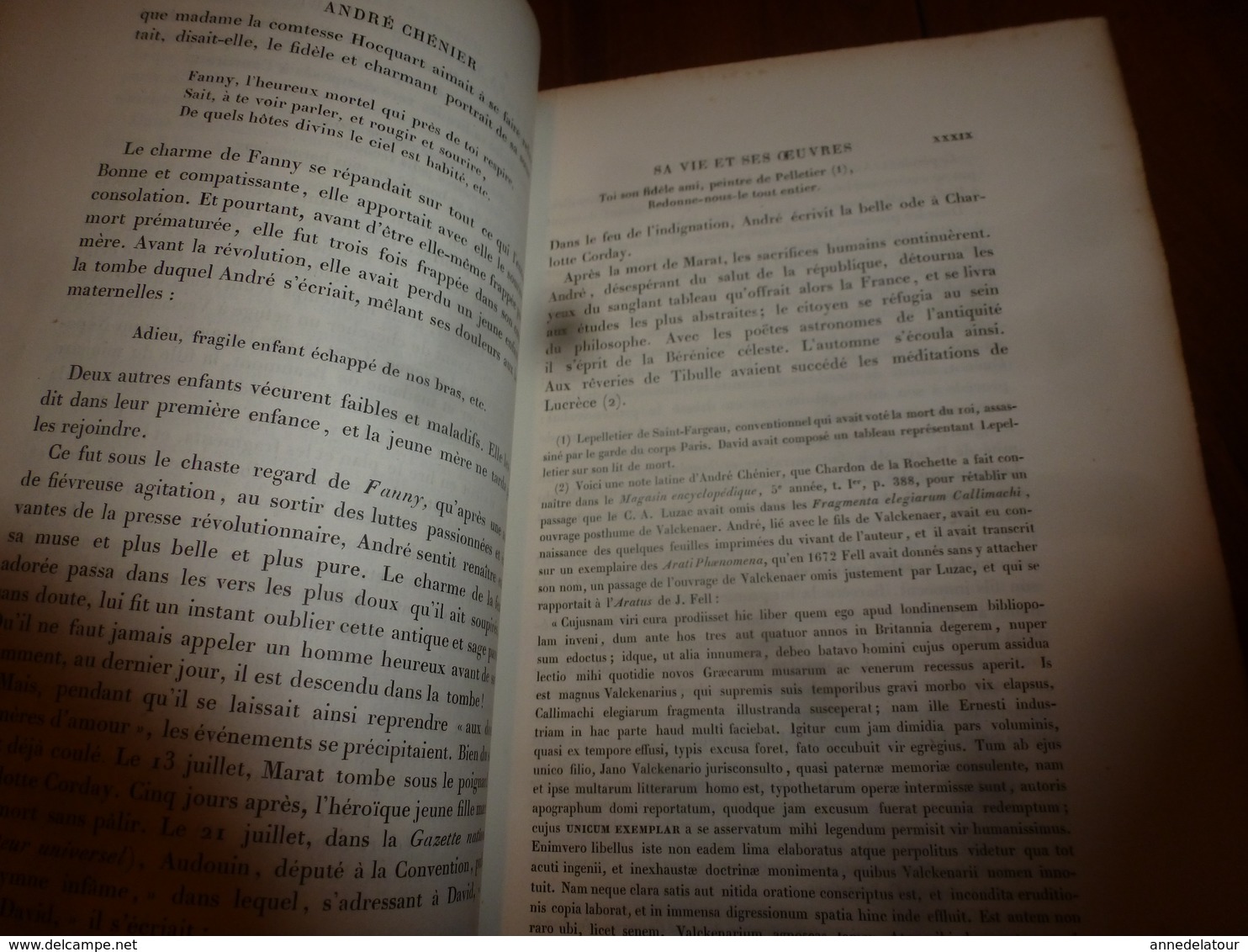 1862 ANDRÉ CHÉNIER  ses Poésies,dont ode à Charlotte Corday -  L. Becq de Fouquières , etc- édit.Charpentier (493 pages)