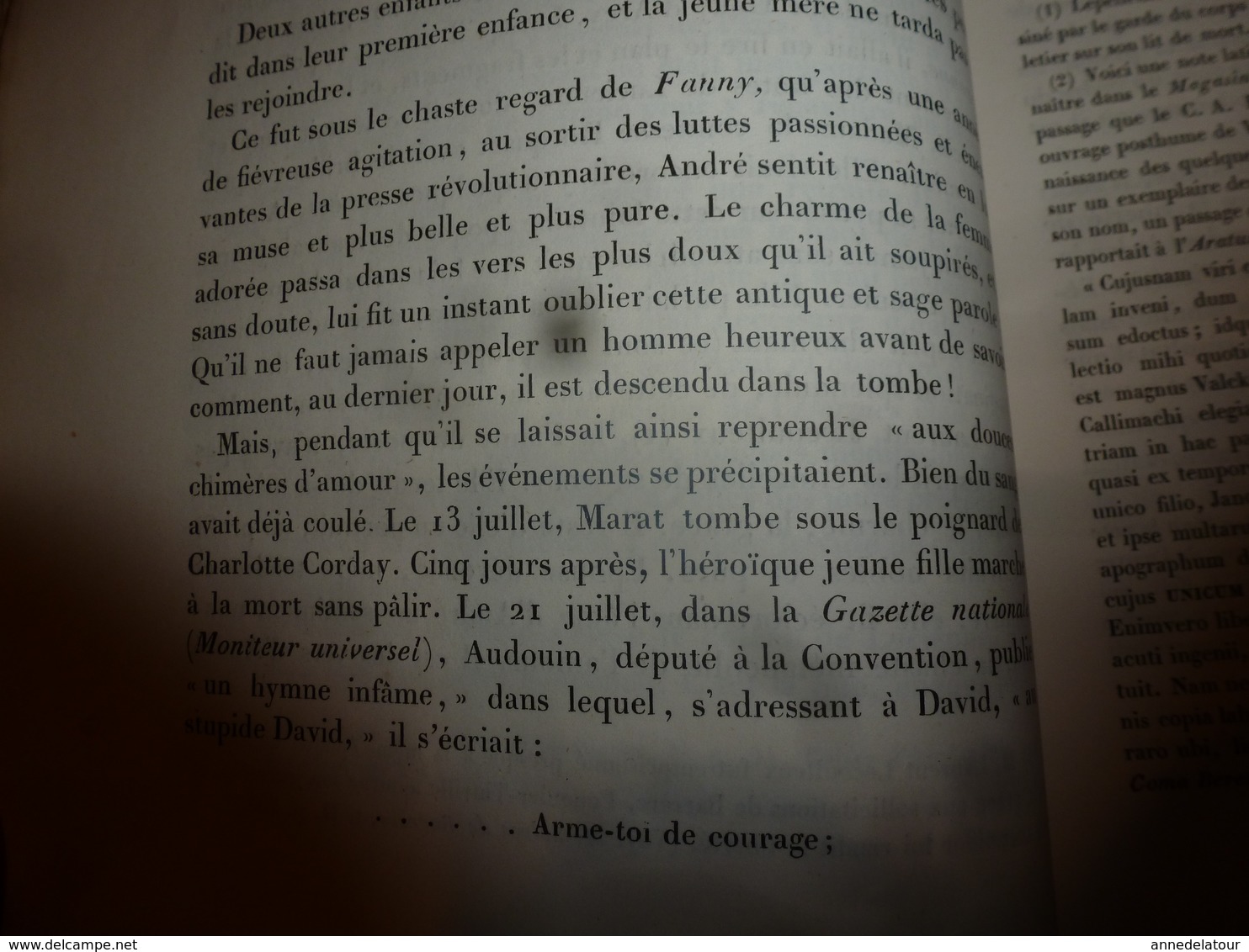 1862 ANDRÉ CHÉNIER  ses Poésies,dont ode à Charlotte Corday -  L. Becq de Fouquières , etc- édit.Charpentier (493 pages)