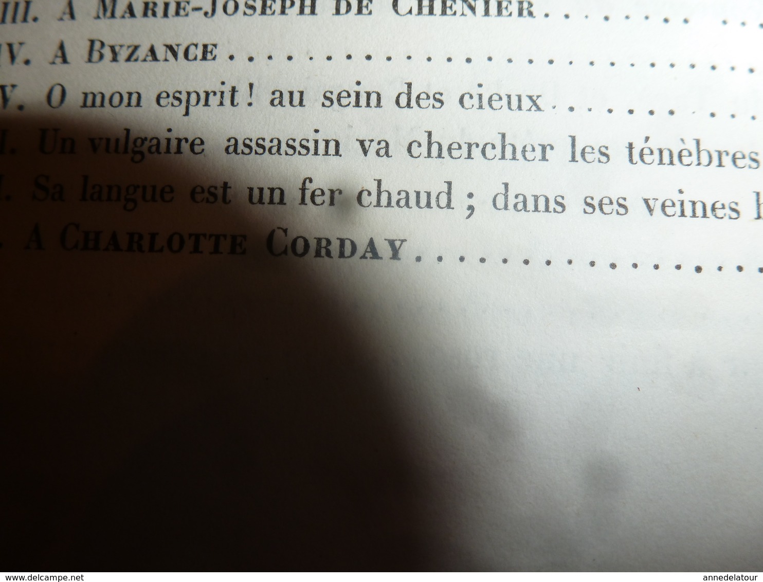 1862 ANDRÉ CHÉNIER  ses Poésies,dont ode à Charlotte Corday -  L. Becq de Fouquières , etc- édit.Charpentier (493 pages)