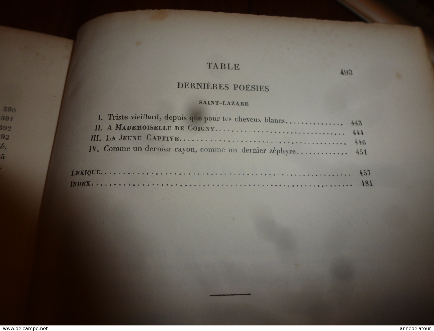 1862 ANDRÉ CHÉNIER  ses Poésies,dont ode à Charlotte Corday -  L. Becq de Fouquières , etc- édit.Charpentier (493 pages)