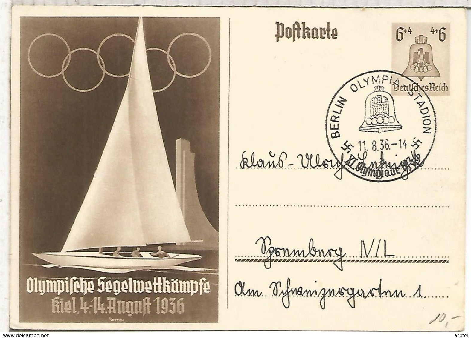 ALEMANIA REICH 1936 JUEGOS OLIMPICOS DE BERLIN MAT OLYMPIA STADIUM A - Estate 1936: Berlino