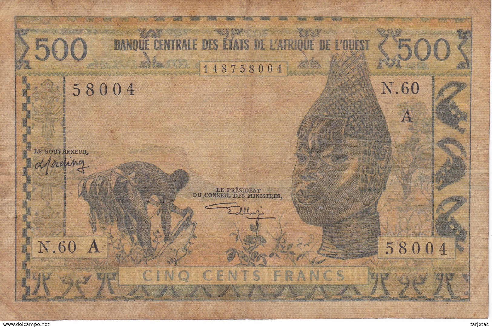 BILLETE DE COSTA DE MARFIL DE 500 FRANCS DEL AÑO 1959  (BANKNOTE) - Ivoorkust