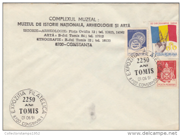 69803- CONSTANTA PHILATELIC EXHIBITION SPECIAL POSTMARK ON COVER, POTTERY, 1989 REVOLUTION STAMPS, 1991, ROMANIA - Cartas & Documentos