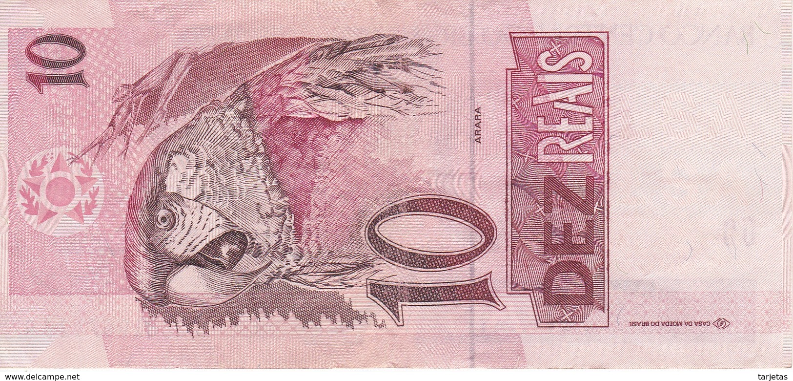 BILLETE DE BRASIL DE 10 REAIS DEL AÑO 1997 DE UN LORO-PARROT-BIRD-PAJARO     (BANKNOTE) - Brasil