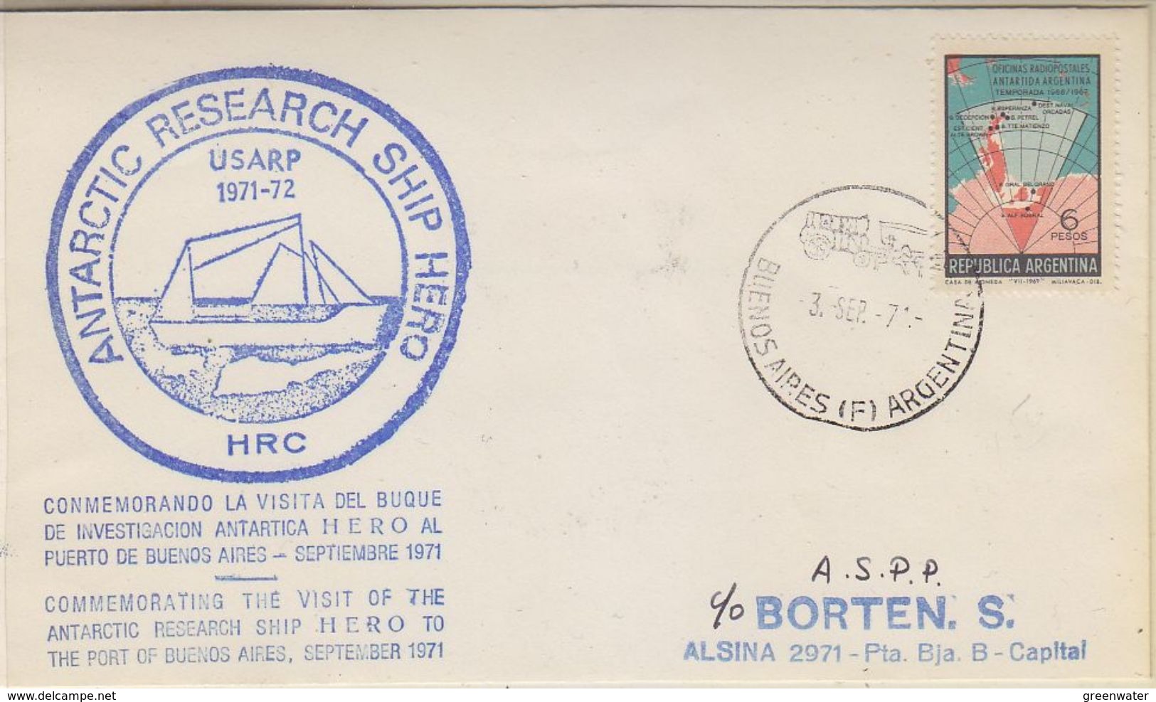 Argentina 1971 Antarctic Research Ship Hero Ca 3 Sep 71 Cover  (37855) - Poolshepen & Ijsbrekers