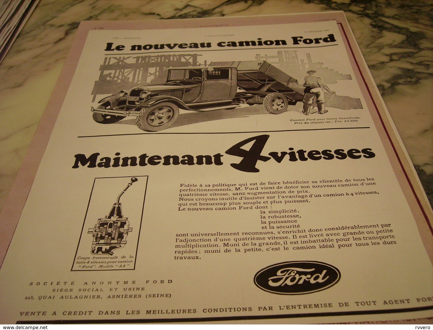 ANCIENNE PUBLICITE NOUVEAU CAMION FORD  1930 - Camions