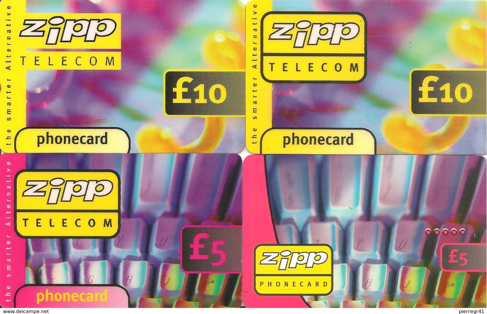 4-CARTES-PREPAYEES-GB-5/10£-ZIPP TELECOM-Plastic Epais-TBE- - Autres & Non Classés