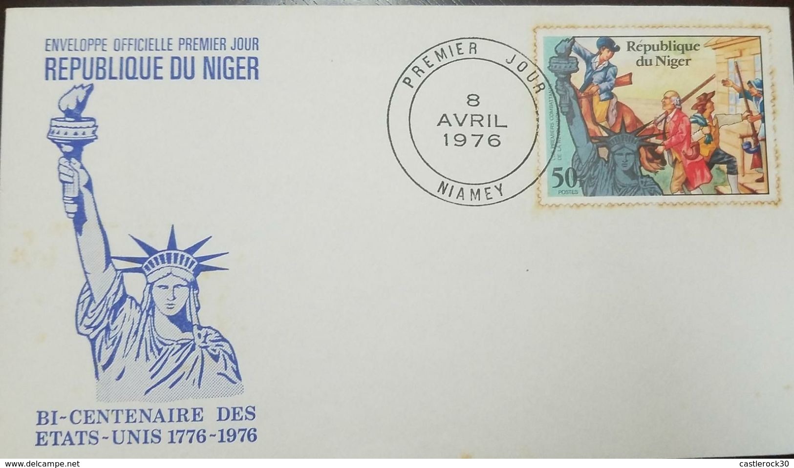 O) 1967 NIGER, STATUE OF LIBERTY AND WASHINGTON CROSSING THE DELAWARE SCOTT A100-CALL TO ARMS-AMERICAN BICENTENNIAL, FDC - Niger (1960-...)