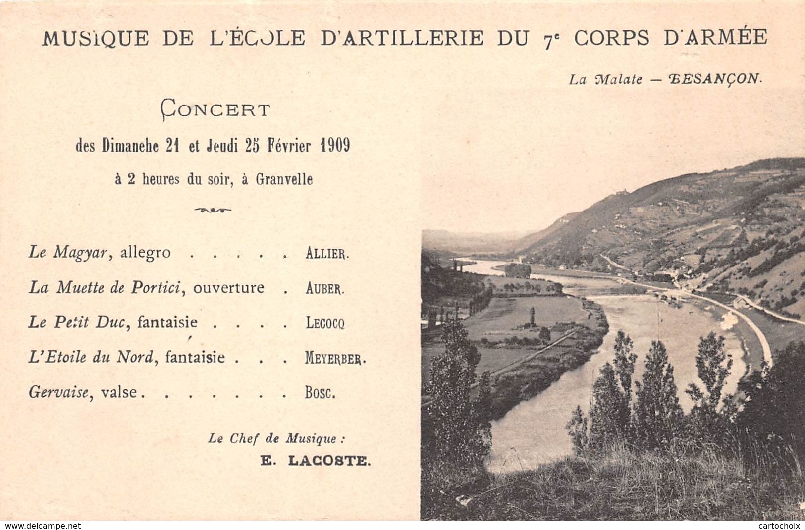 25 - Besançon - La Malate - Musique De L'Ecole D'Artillerie Du 7è Corps D'Armée - Programme Du Concert - Besancon