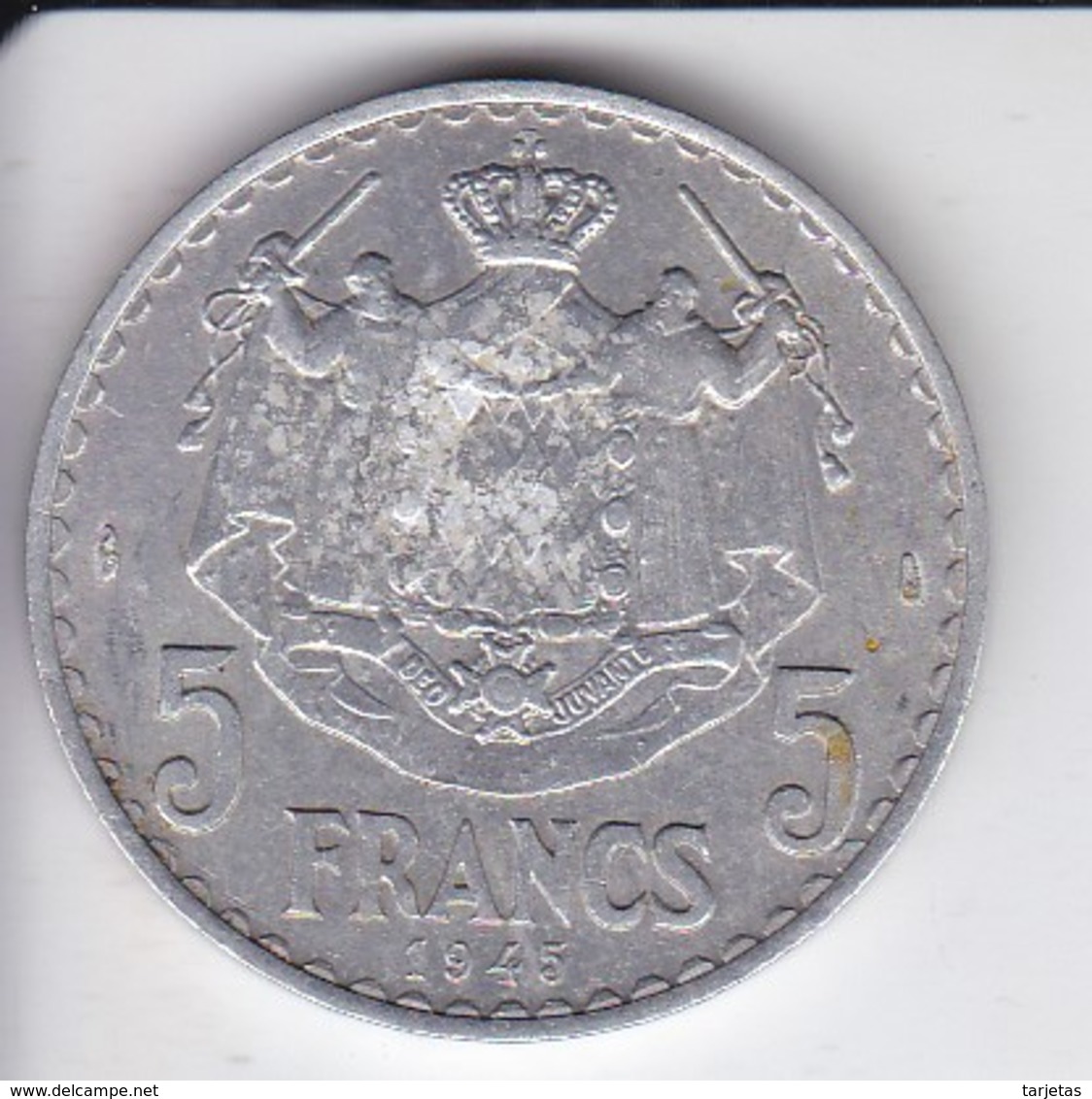 MONEDA DE MONACO DE 5 FRANCS DEL AÑO 1945 (COIN) LOUIS II - 1922-1949 Louis II