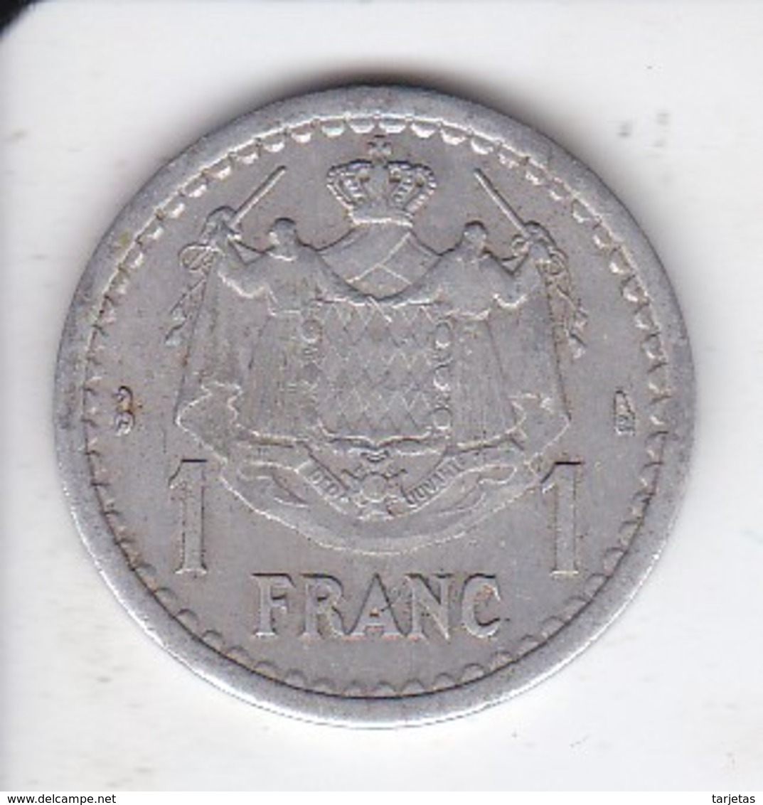 MONEDA DE MONACO DE 1 FRANC DEL AÑO 1944 (COIN) LOUIS II - 1922-1949 Louis II