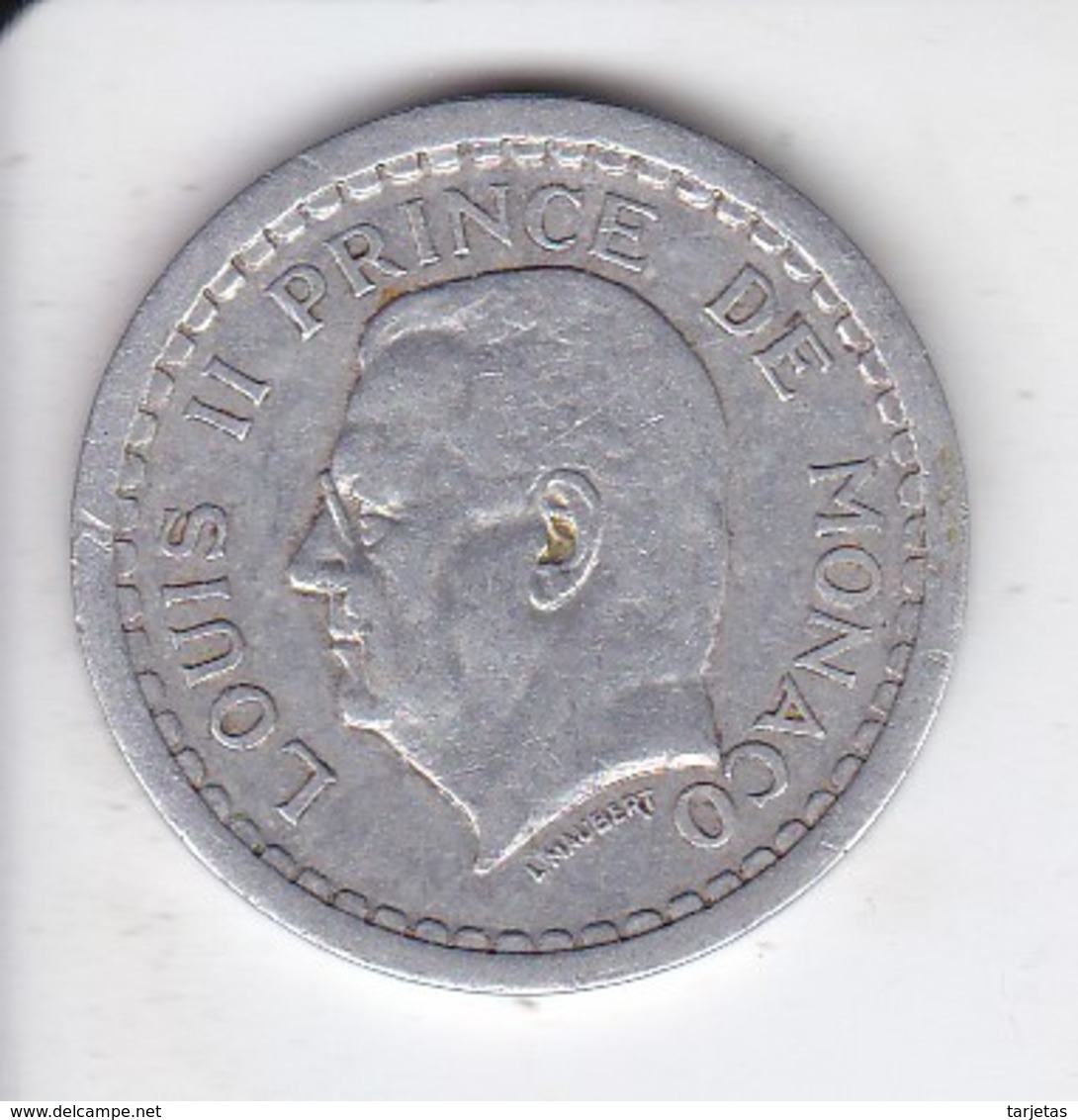 MONEDA DE MONACO DE 2 FRANCS DEL AÑO 1944 (COIN) LOUIS II - 1922-1949 Louis II