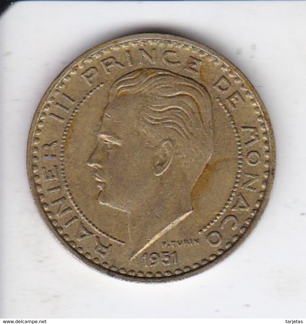 MONEDA DE MONACO DE 20 FRANCS DEL AÑO 1951 (COIN) RAINIER III - 1949-1956 Anciens Francs