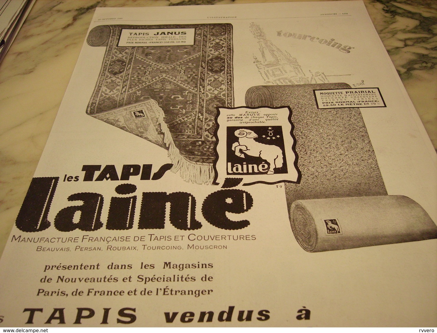 ANCIENNE PUBLICITE LES TAPIS DE LAINE JANUS 1929 - Publicités