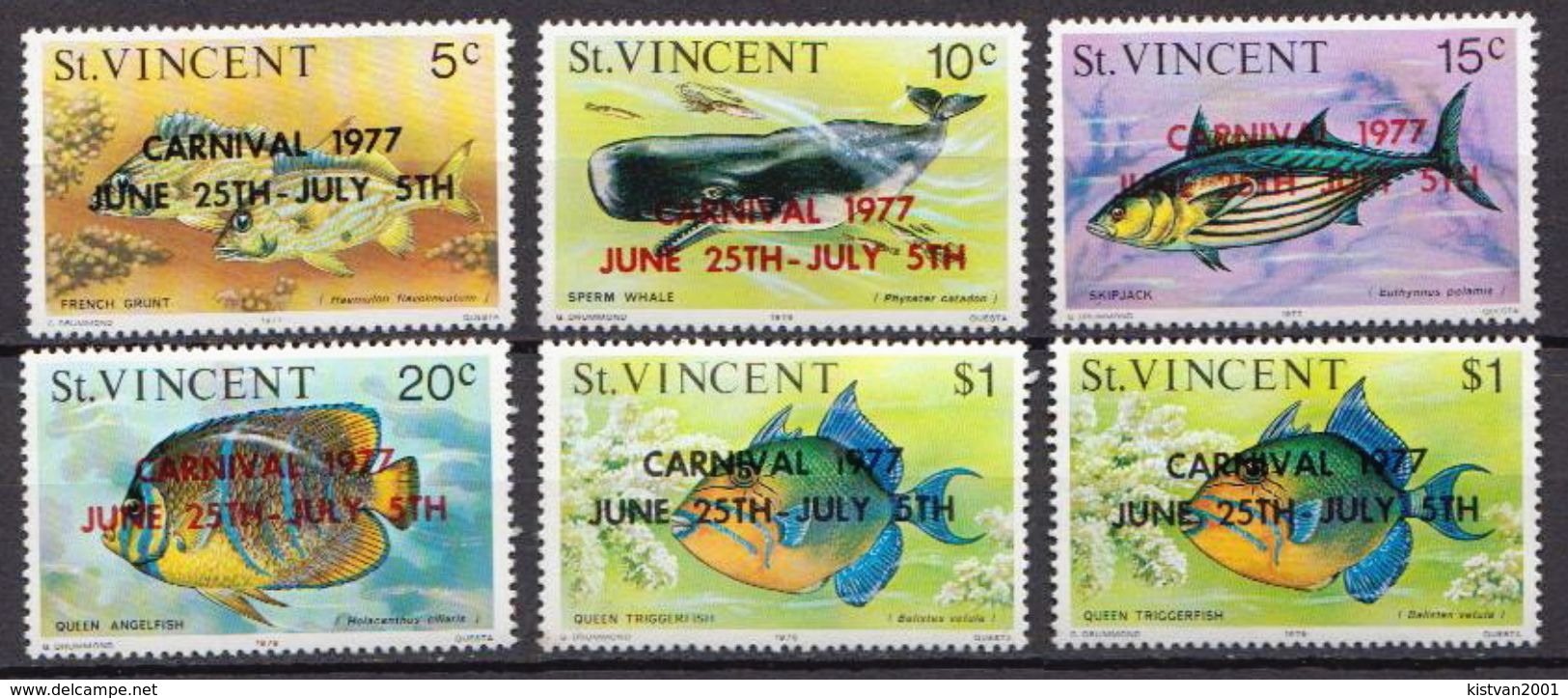St Vincent MNH Overprinted Set, $1 Stamps With Issue Year 1975 And 1976 - Fishes