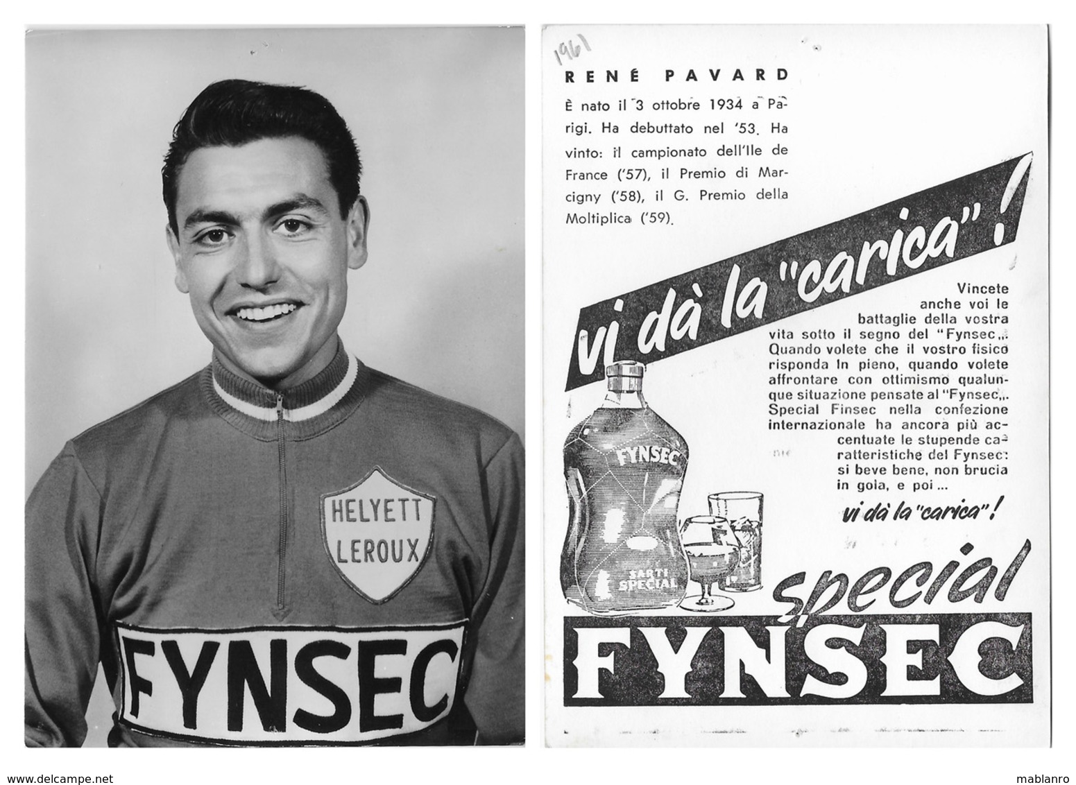 CARTE CYCLISME RENE PAVARD TEAM FYNSEC 1960 - Cycling