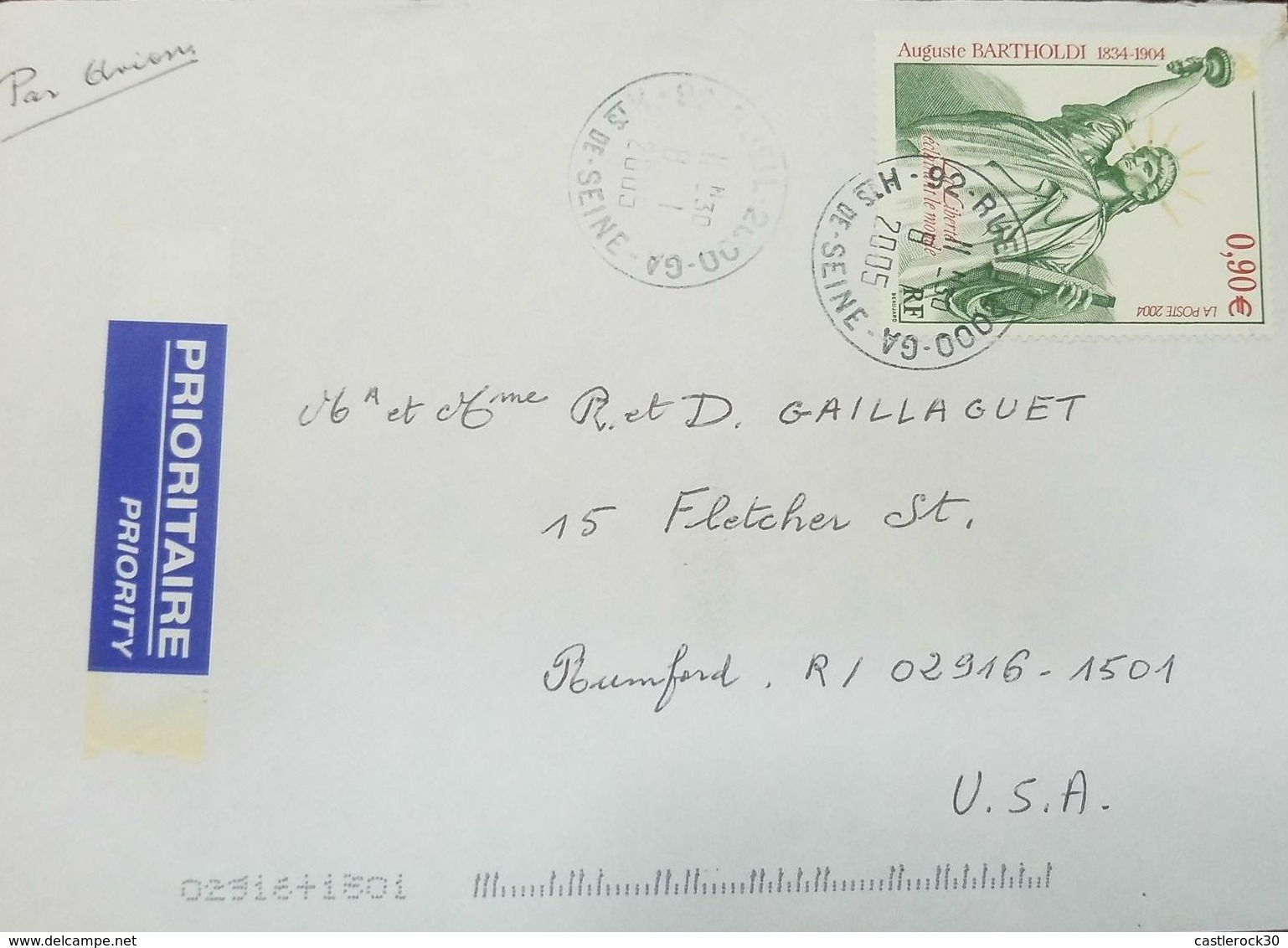 O) 2005 FRANCE, STATUE OF LIBERTY SCULPTED BY FREDERIC AUGUSTE BARTHOLDI, TO RUMFORD, SCOTT A1672 XF - Covers & Documents