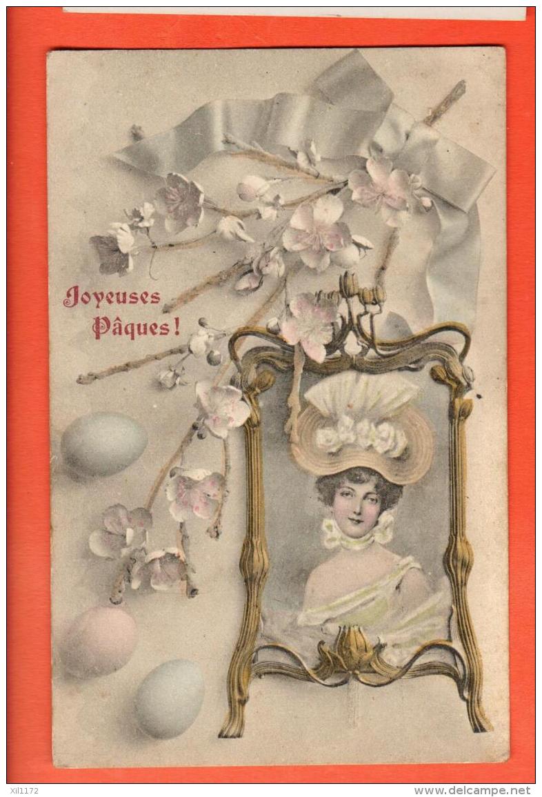 GBM-18  Joyeuses Pâques, Jeune Femme Et Oeufss. Circulé 1905 - Pâques