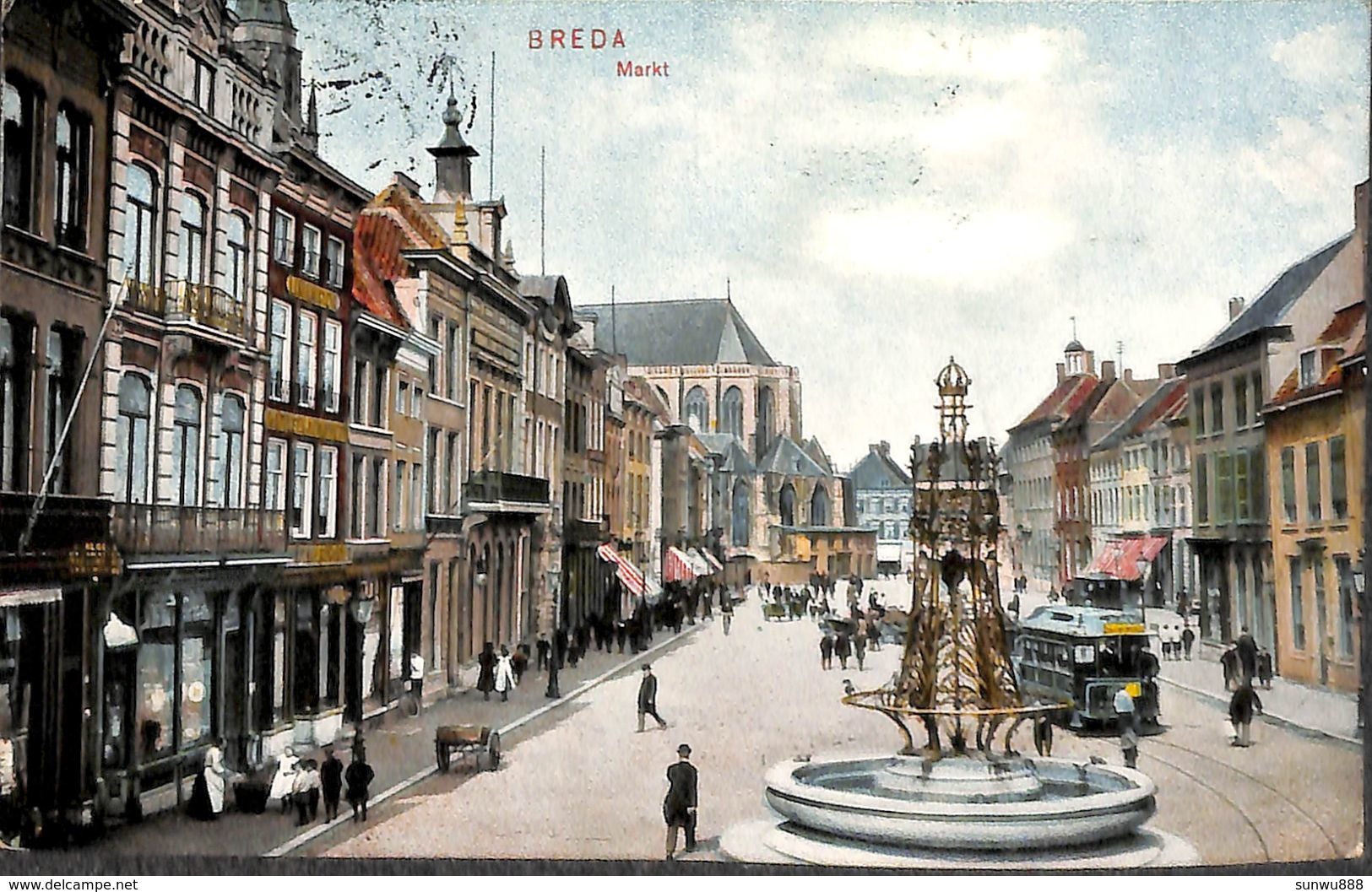 Breda - Markt (animatie, Tram Tramway, Gekleurd 1907) - Breda