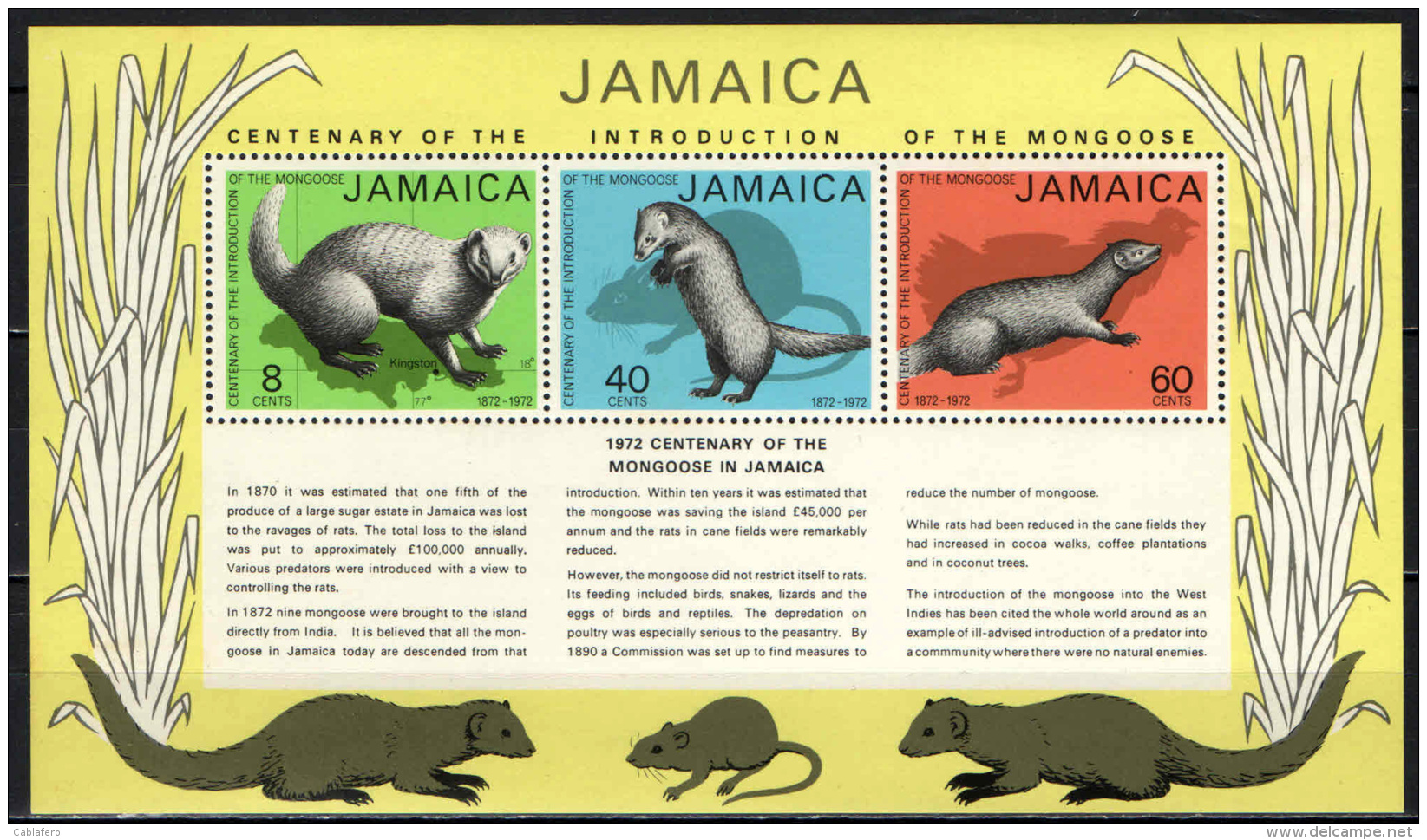 JAMAICA - 1973 - Centenary Of The Introduction Of The Mongoose To Jamaica - Souvenir Sheet - MNH - Giamaica (1962-...)