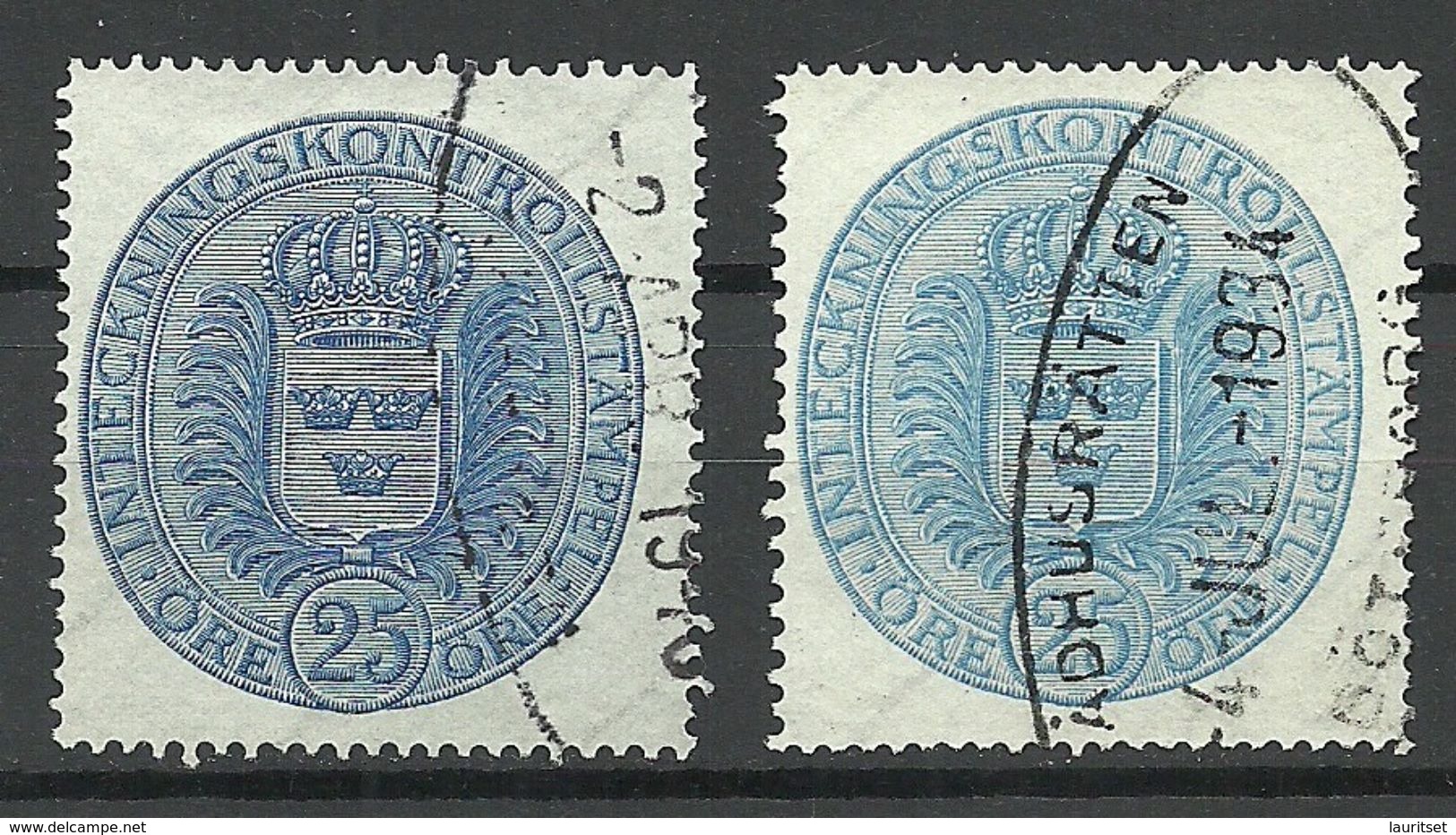 SCHWEDEN Sweden 1934/40 Revenue Tax 25 Öre Light And Dark Blue O - Fiscales