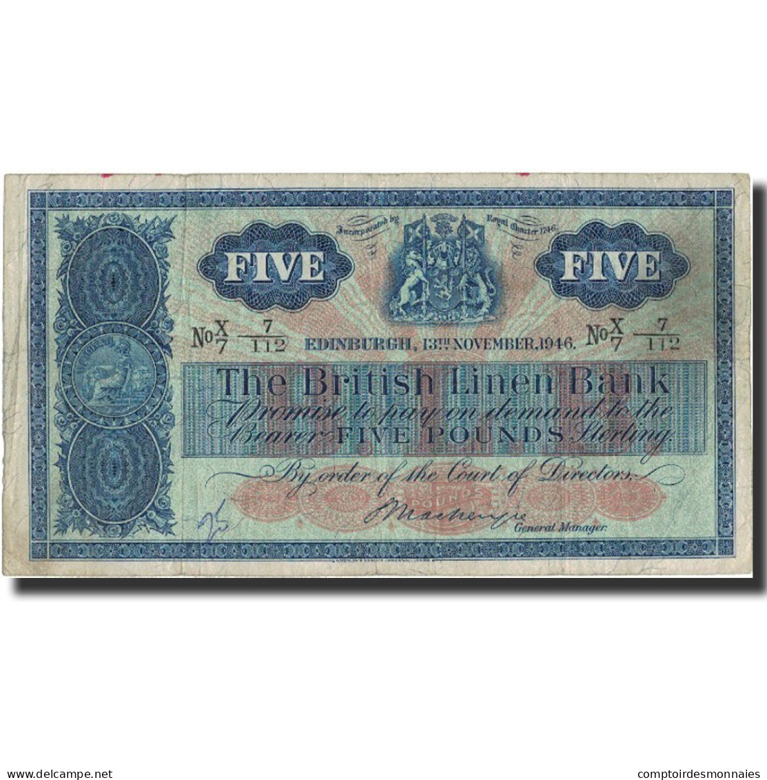 Billet, Scotland, 5 Pounds, 1946, 1946-11-13, KM:161b, TB+ - 5 Pounds