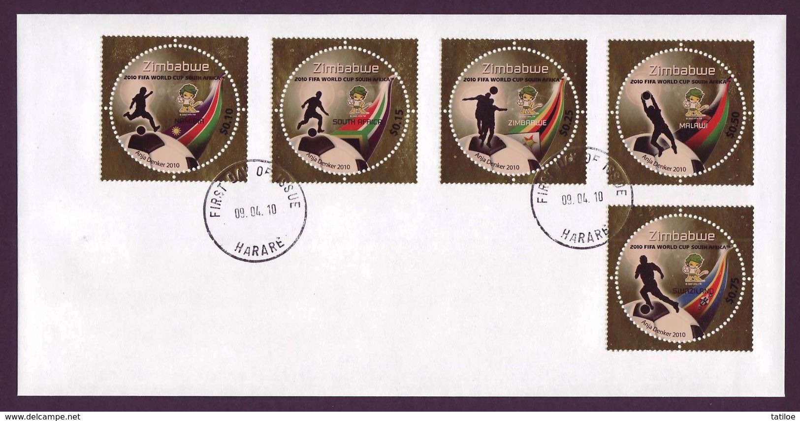 Zimbabwe 2010 SAPOA Fifa Full Set (gold) On 2 FDCs / First Day Cover / Ersttagsbrief (Simbabwe) - Zimbabwe (1980-...)