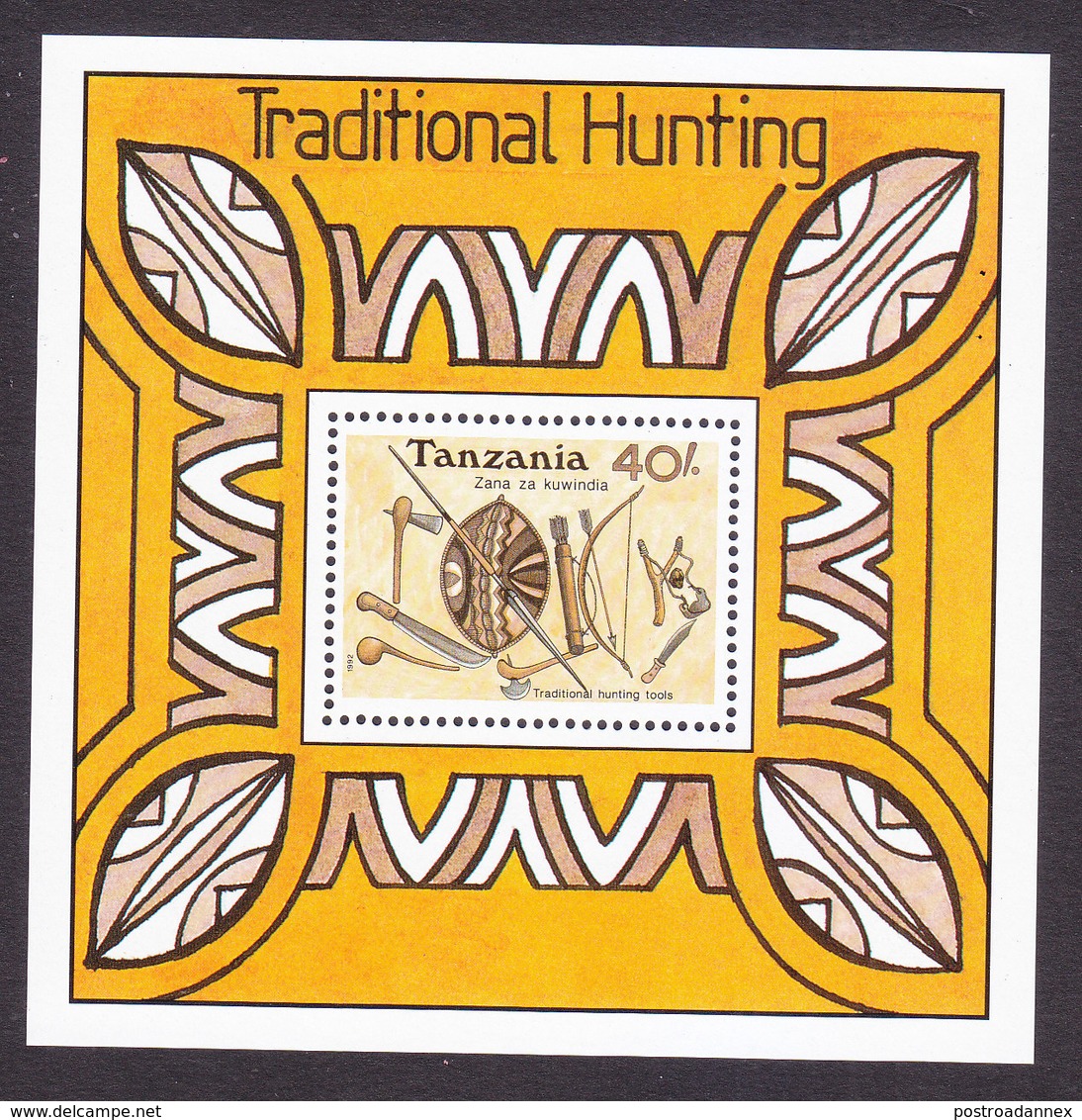 Tanzania, Scott #939, Mint Never Hinged, Traditional Hunting, Issued 1992 - Tanzanie (1964-...)