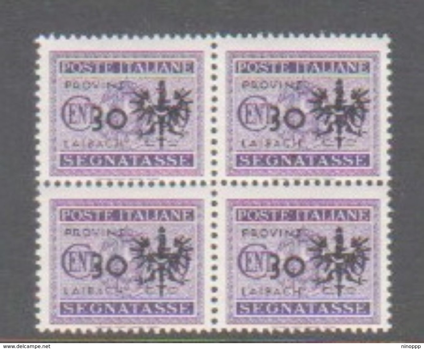 Italy-WW II Occupation-German Occupation Of Lubiana NJ18 1944 Postage Due,30c On 50c Violet Block 4,Mint Never Hinged - German Occ.: Lubiana