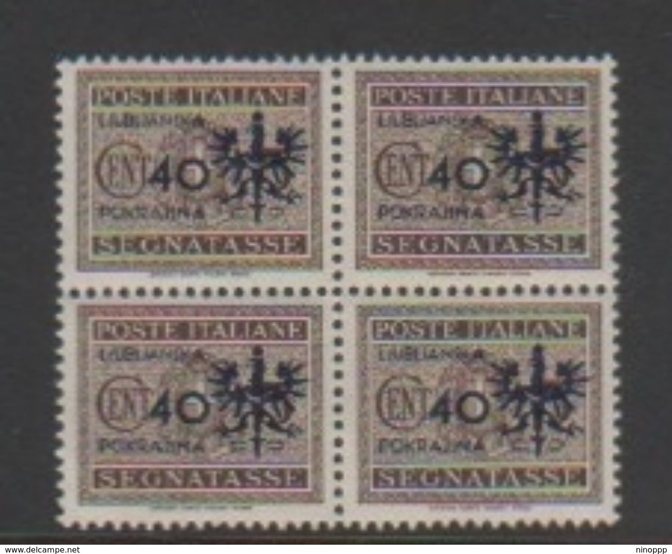 Italy-WW II Occupation-German Occupation Of Lubiana NJ19 1944 Postage Due,40c On 5c Brown Block 4,Mint Never Hinged - German Occ.: Lubiana