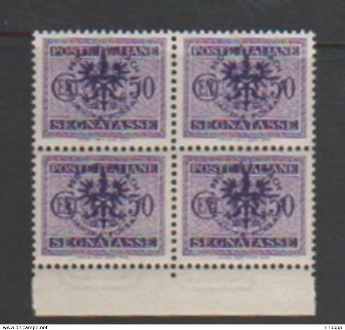 Italy-WW II Occupation-German Occupation Of Lubiana NJ20 1944 Postage Due, 50c Violet Block 4,Mint Never Hinged - German Occ.: Lubiana