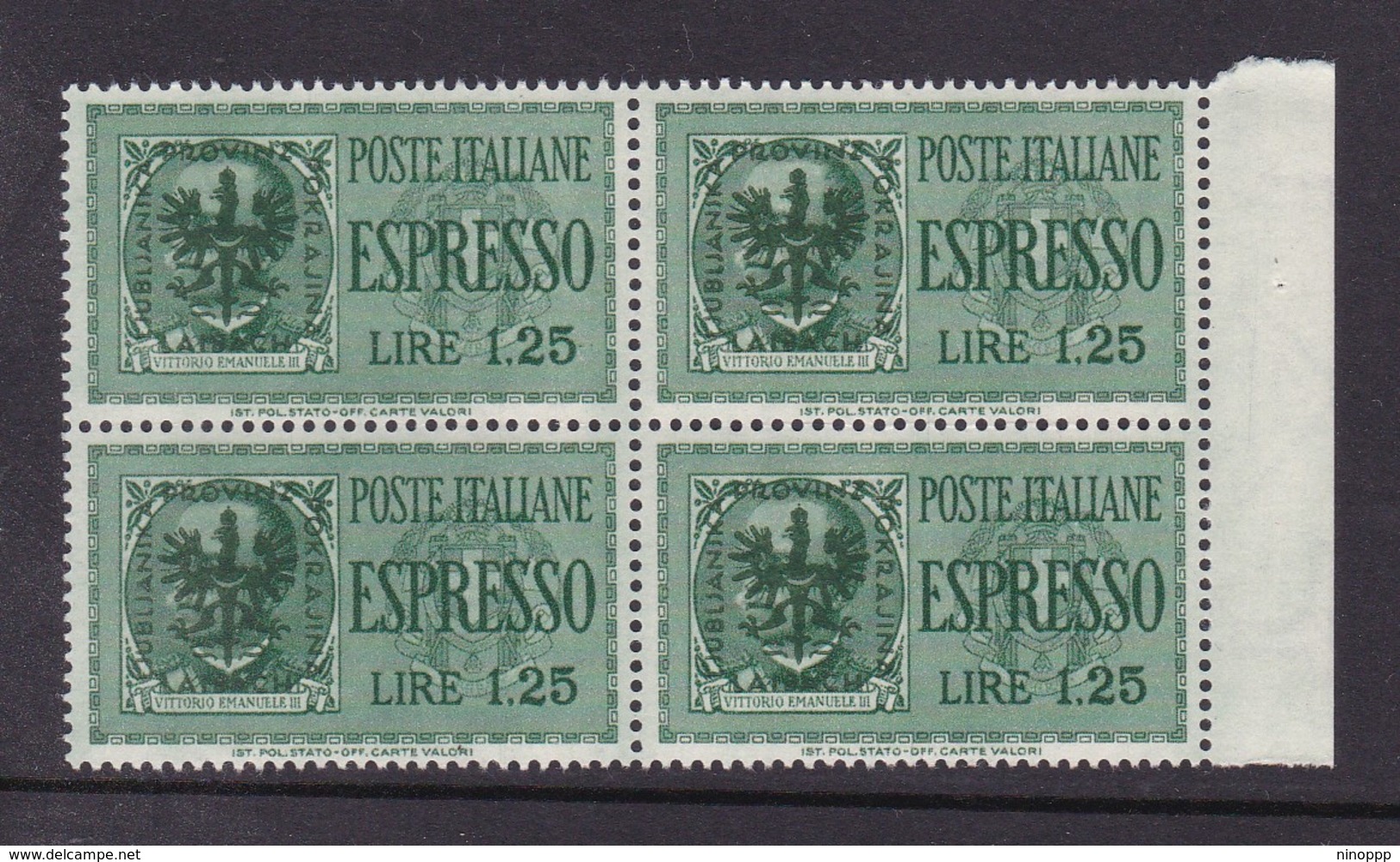 Italy-WWII Occupation-german Occupation Of Lubiana NE1 1944 Special Delivery , Block 4 Mint Never Hinged - Deutsche Bes.: Lubiana