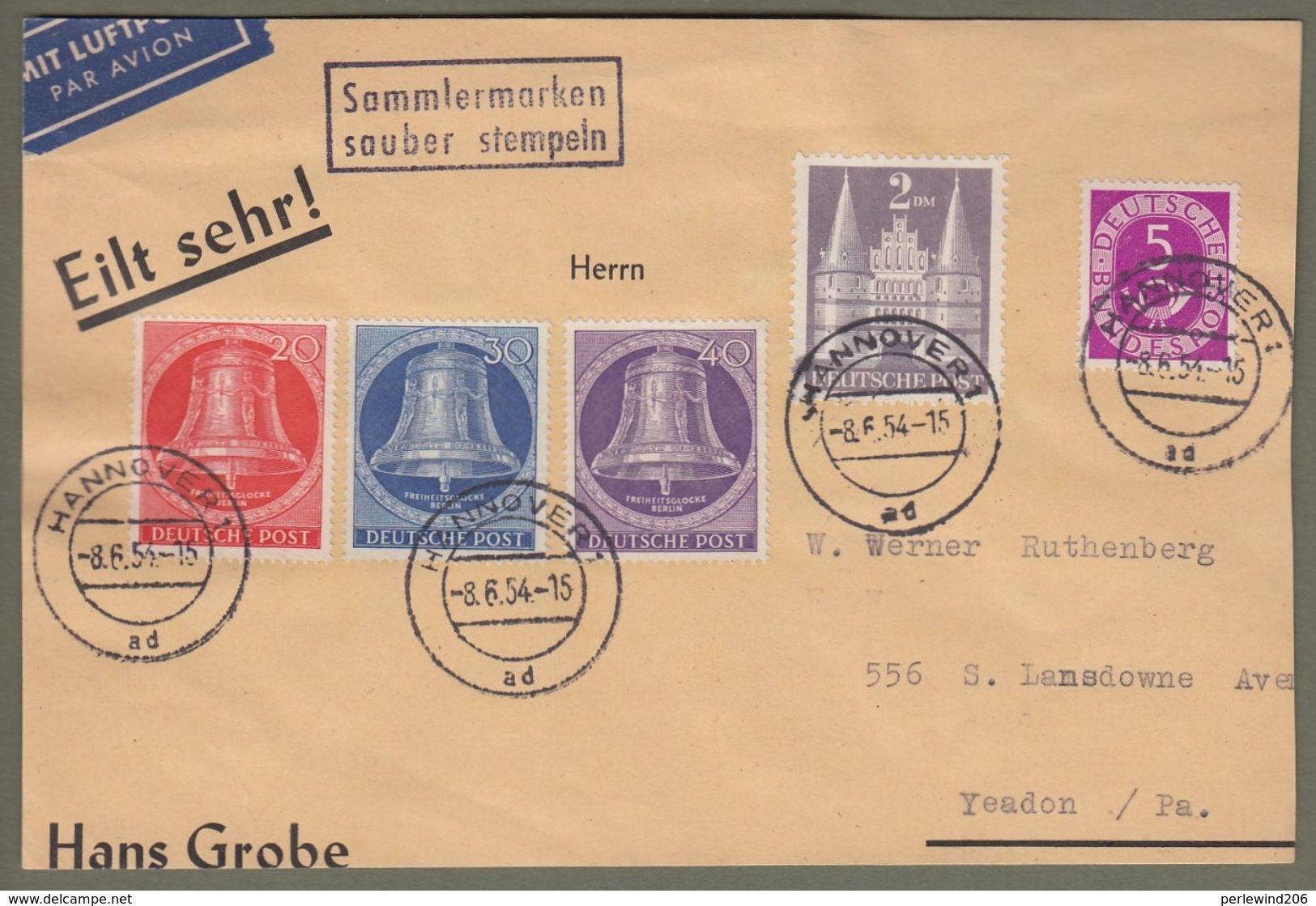 Berlin: Brief Mit Berlin Mi.-Nr. 103-05 Glocke Mitte, Bizone Mi.-Nr. 98, Bund Mi.-Nr. 125 Gestempelt !     X - Briefe U. Dokumente