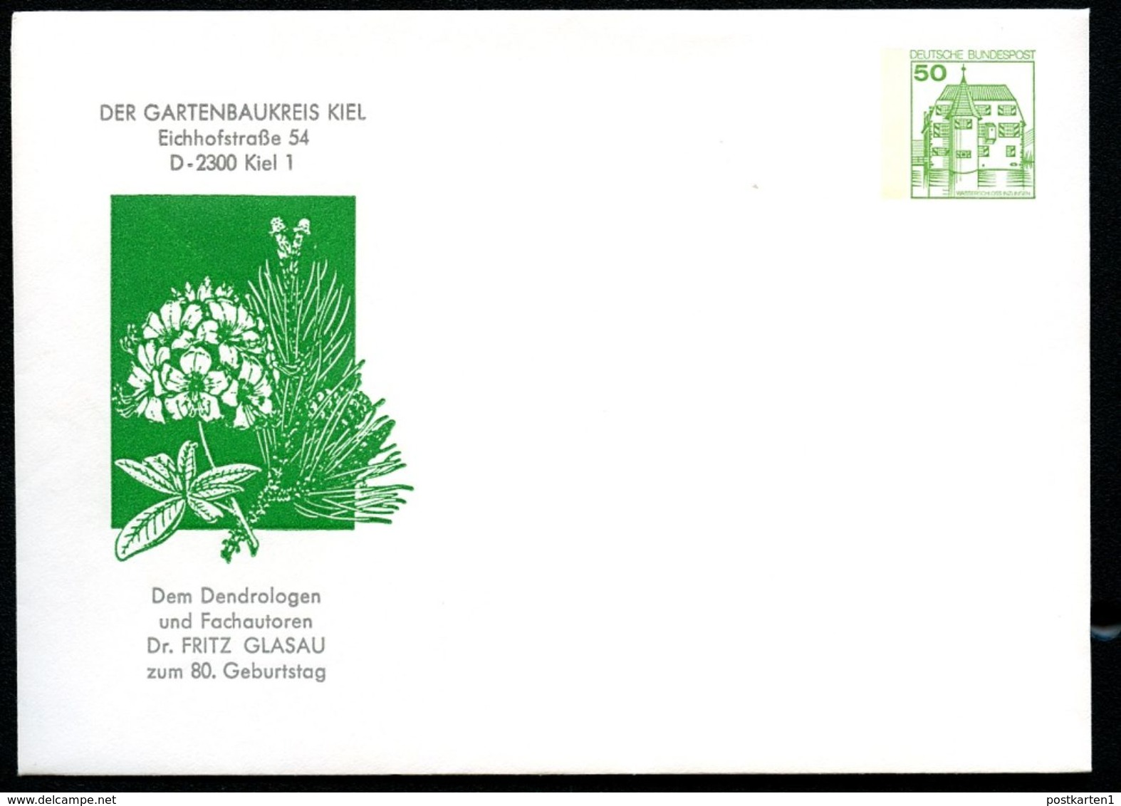 Bund PU113 B2/011 Privat-Umschlag KIEFER DR. FRITZ GLASAU Kiel 1986 - Bäume