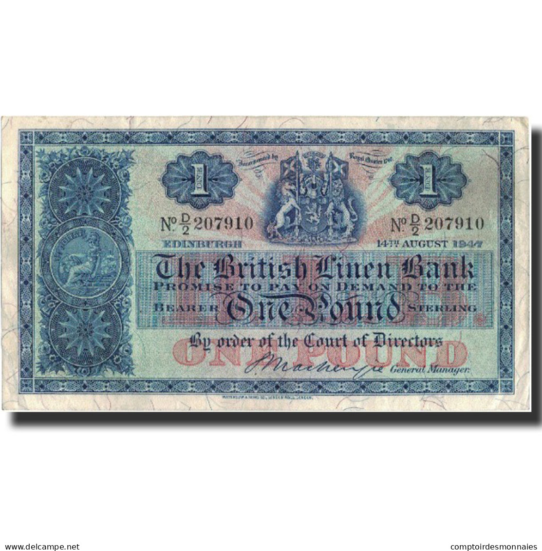 Billet, Scotland, 1 Pound, 1947, 1947-08-14, KM:157c, TTB - 1 Pond