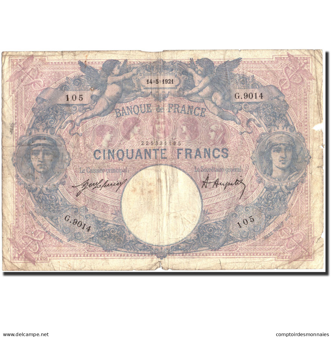 France, 50 Francs, 50 F 1889-1927 ''Bleu Et Rose'', 1921, 1921-05-14, B - 50 F 1889-1927 ''Bleu Et Rose''