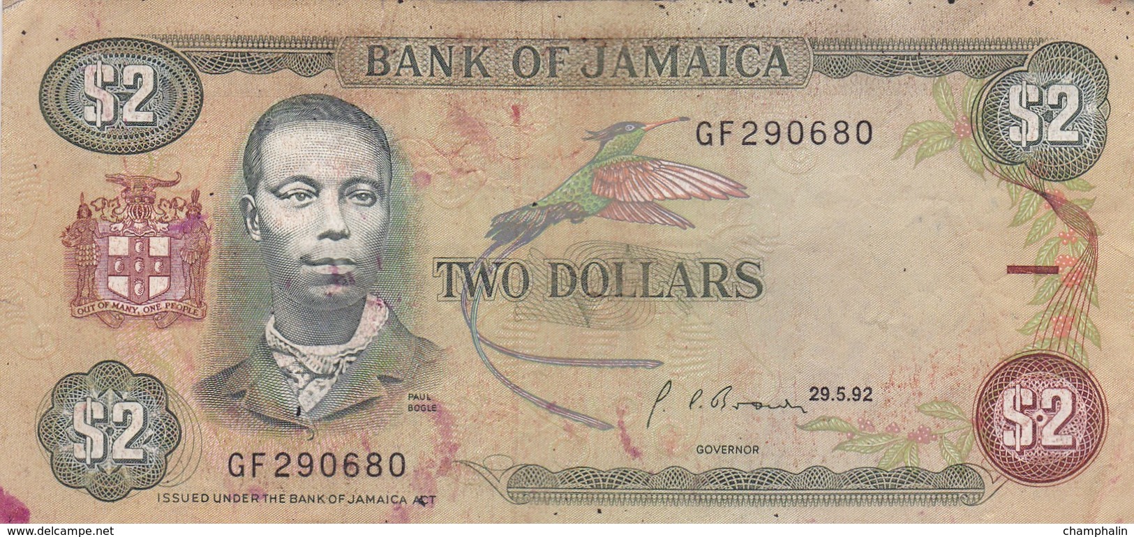 Jamaïque - Billet De 2 Dollars - Paul Bogle - 29 Mai 1992 - Jamaique