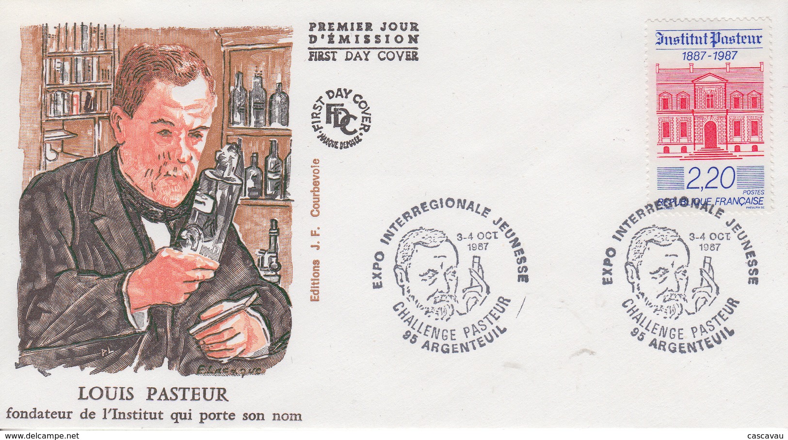 Enveloppe  FDC  1er Jour  FRANCE     INSTITUT  PASTEUR   Louis  PASTEUR   ARGENTEUIL   1987 - 1980-1989