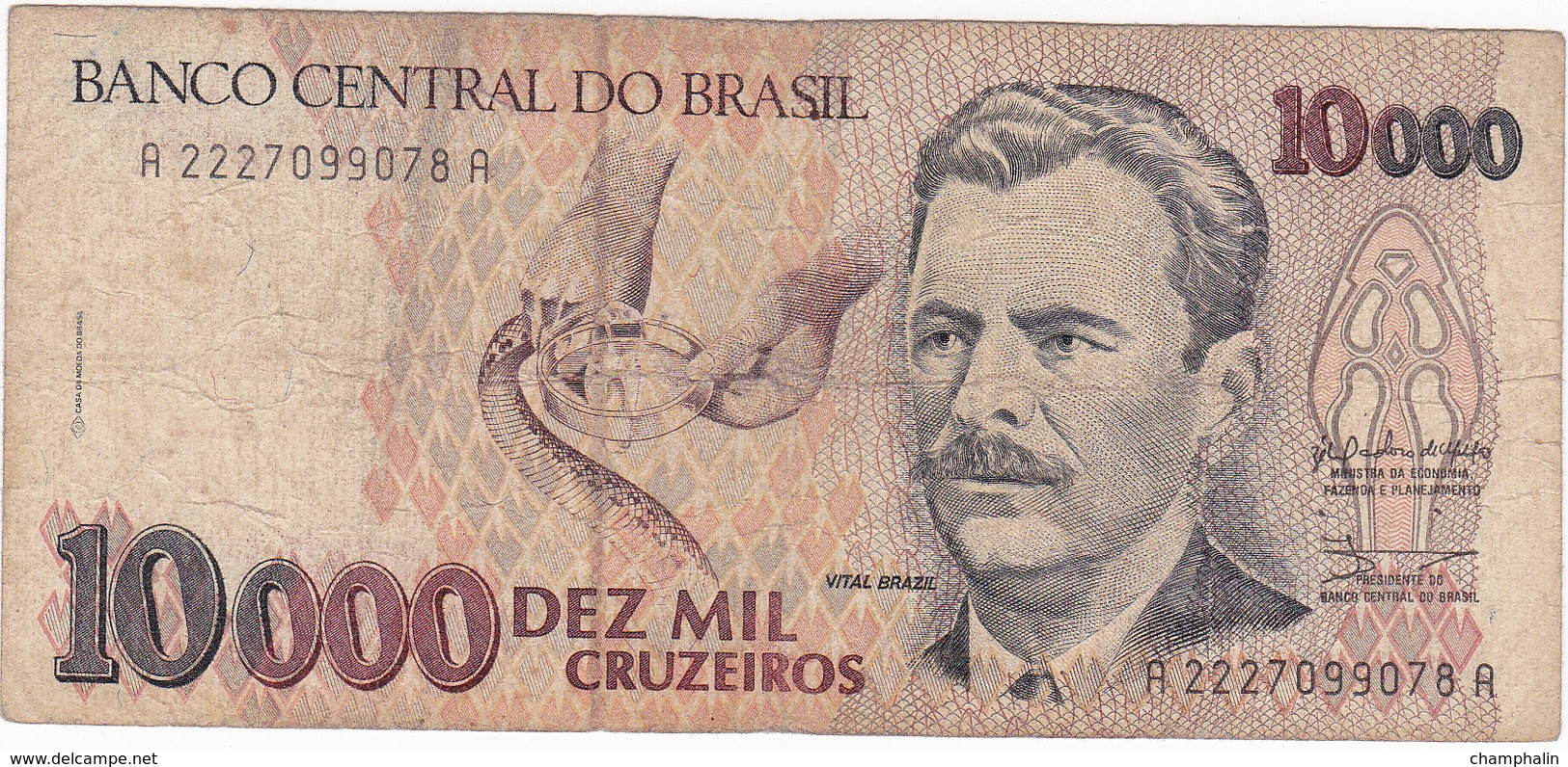 Brésil - Billet De 10000 Cruzeiros - Vital Brazil - Non Daté - Brasil