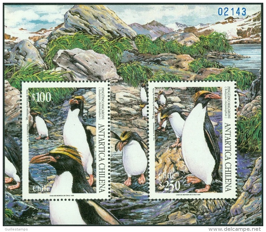 CHILE 1995 ANTARCTIC FAUNA S/S OF 2, PENGUINS** (MNH) - Chile