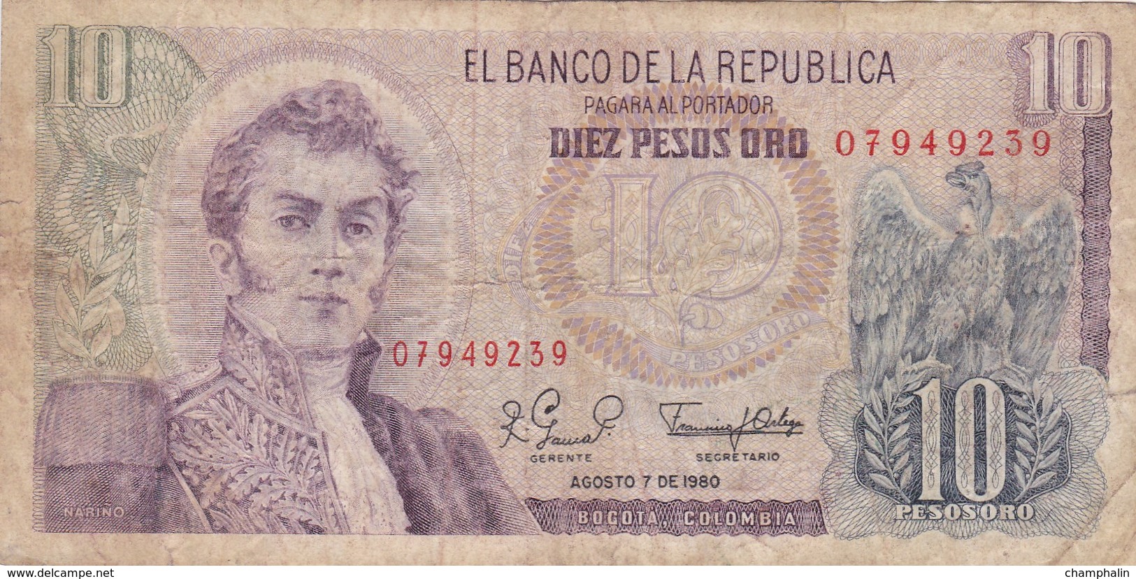 Colombie - Billet De 10 Pesos - 7 Août 1980 - Narino - Colombie