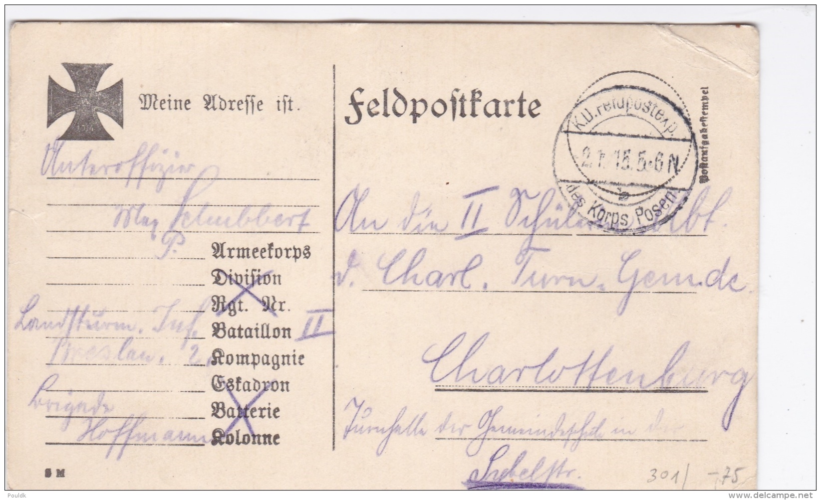 Feldpost WW1: Landsturm Infanterie Bataillon II P/m 2.1.1915 By Korps Posen - Postcard Signed South Poland  (DD17-38) - Militaria