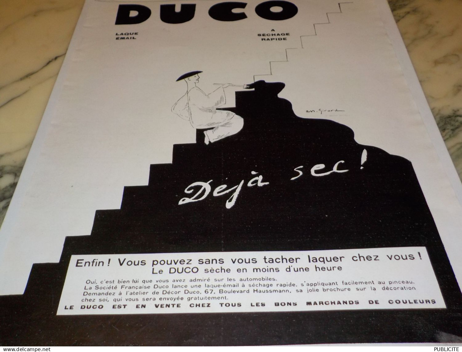 ANCIENNE  PUBLICITE LAQUE EMAIL DE  DUCO 1929 - Autres & Non Classés