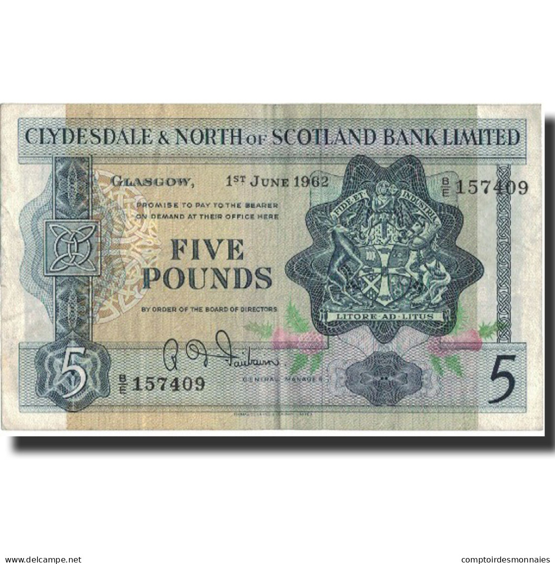 Billet, Scotland, 5 Pounds, 1962, 1962-06-01, KM:196, TTB - 5 Pounds