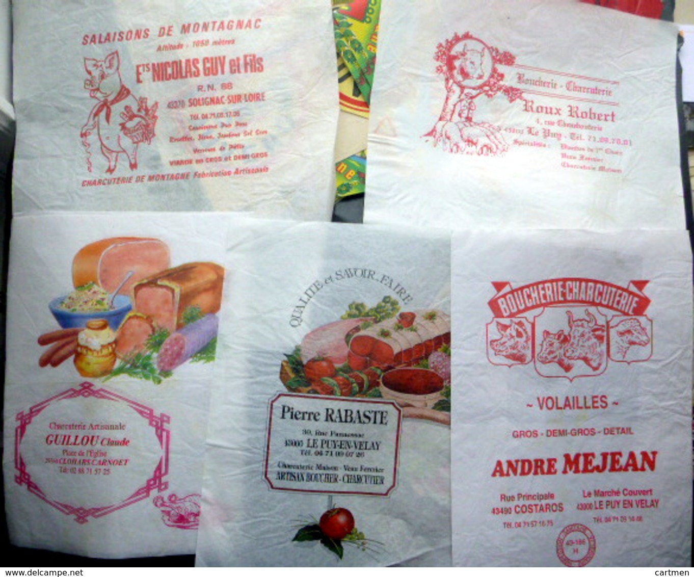 43 LE PUY LE VELAY AUVERGNE GROS LOT DE PUBLICITES ILLUSTREES COMMERCES DIVERS PAPIERS CHARCUTERIE GENTIANE EPICERIE - Autres & Non Classés