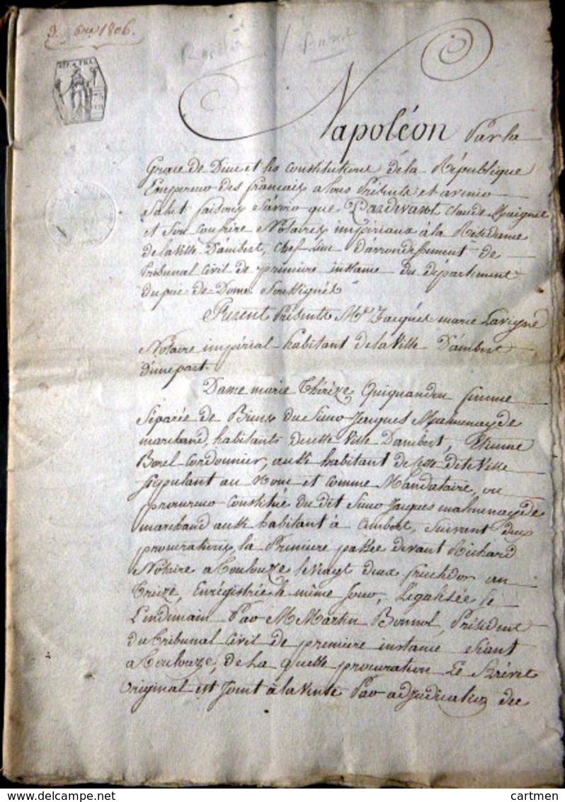 63 AMBERT PROCES ENTIEREMENT MANUSCRIT POUR VENTE ILLICITE DE MAISON AUX ENCHERES 1806 - Autres & Non Classés