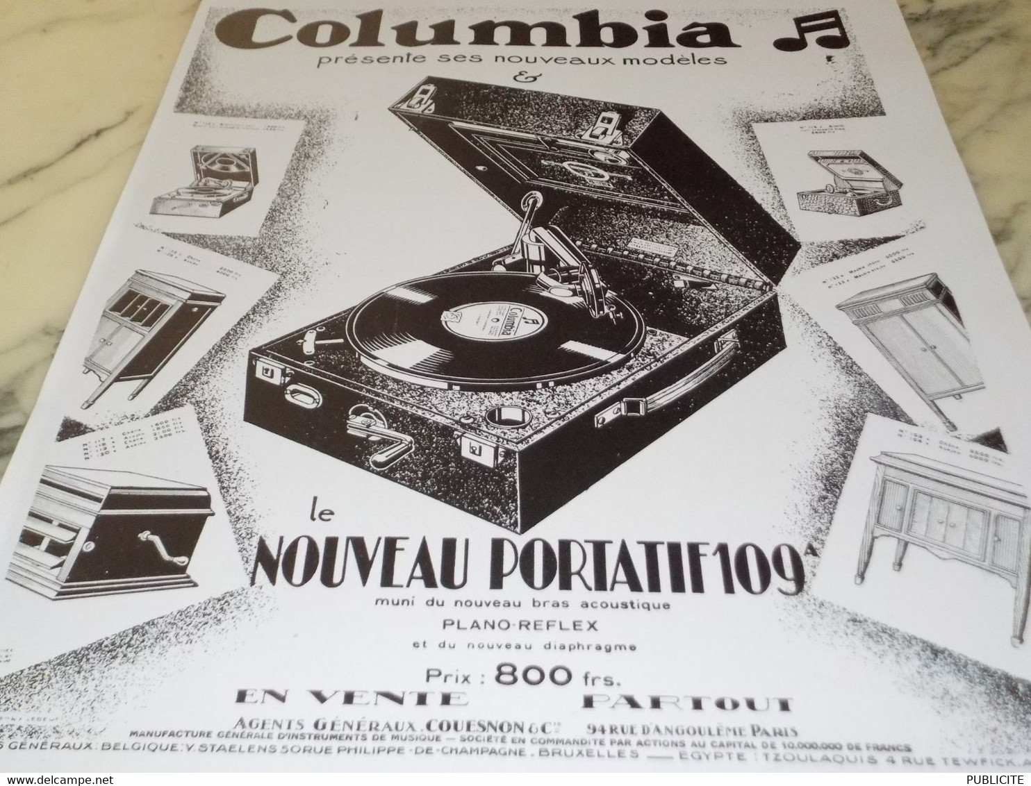 ANCIENNE PUBLICITE PORTATIF COLUMBIA  109 A 1929 - Other & Unclassified